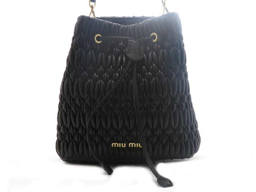 Miu Miu bag Matelasse Crystal bucket black leather